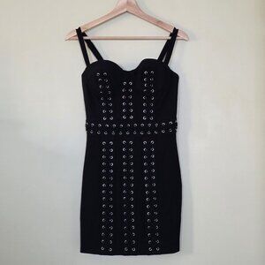 Bebe x Naven Corset Lace Up Dress 4 Black Mini Lined Straps Y2K Grunge Punk Goth
